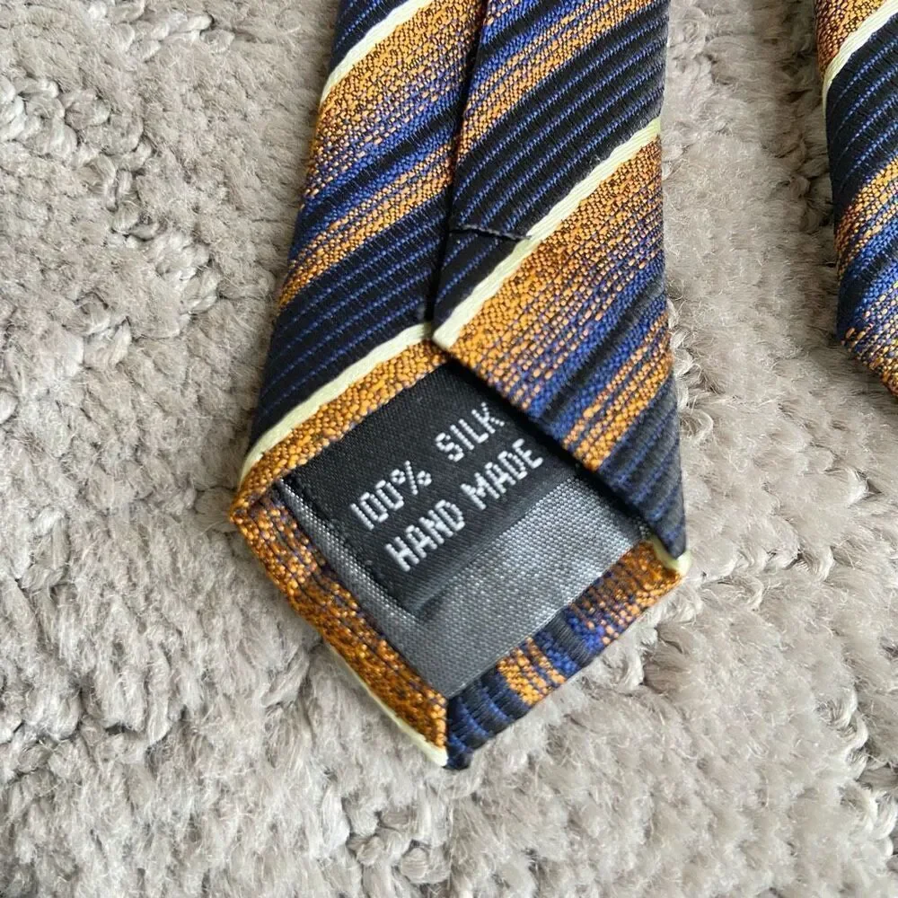 Giorgio Armani Copper and Blue Stripe Handmade 100% Silk Tie